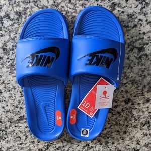 Blue Nike slides